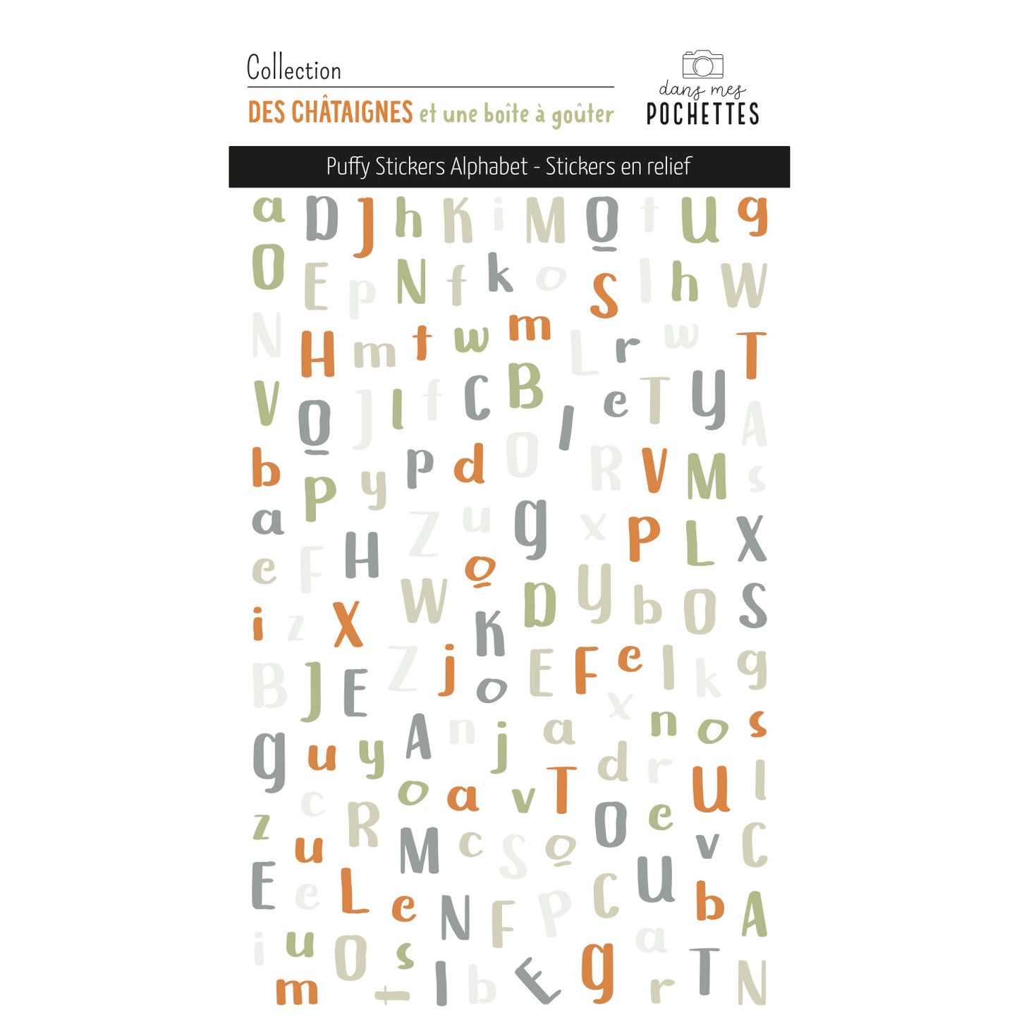 Stickers Puffy - Alphabets - Des châtaignes et une boîte à goûter