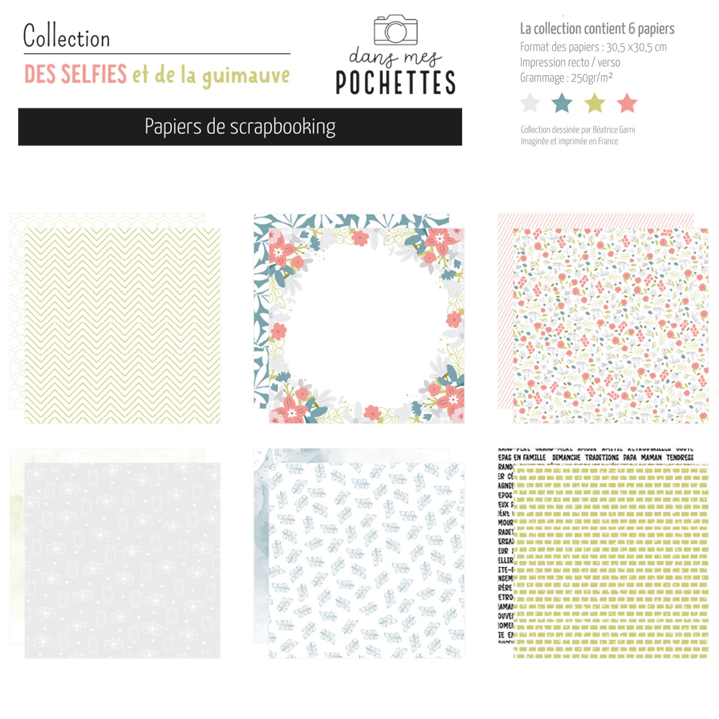 Collection de papiers de scrapbooking (30x30) - Des selfies et de la guimauve
