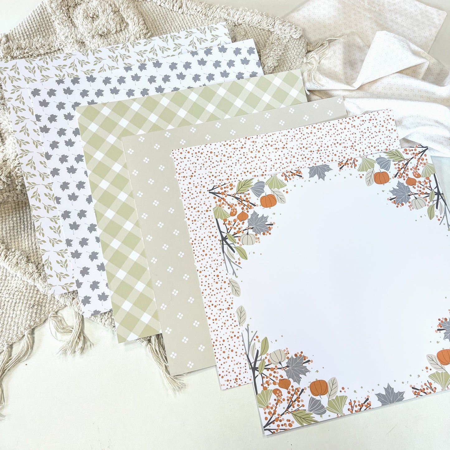 Collection de papiers de scrapbooking (30x30) - Des châtaignes et une boîte à goûter