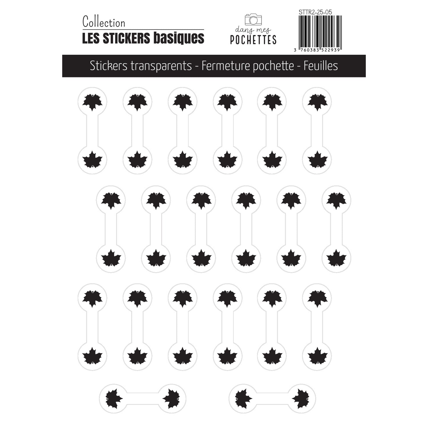 Stickers transparents - Fermeture pochette - Feuilles