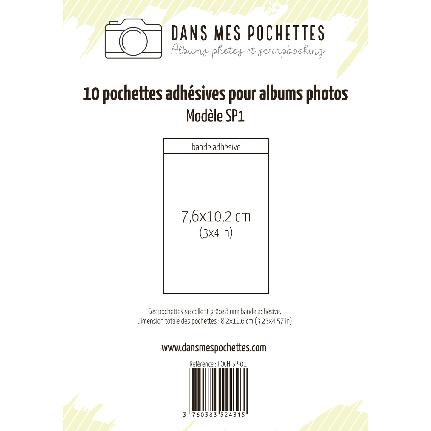 Lot de 10 pochettes plastiques adhésives format 3x4 pouces pour album photo et Journal de l'année, modèle SP1