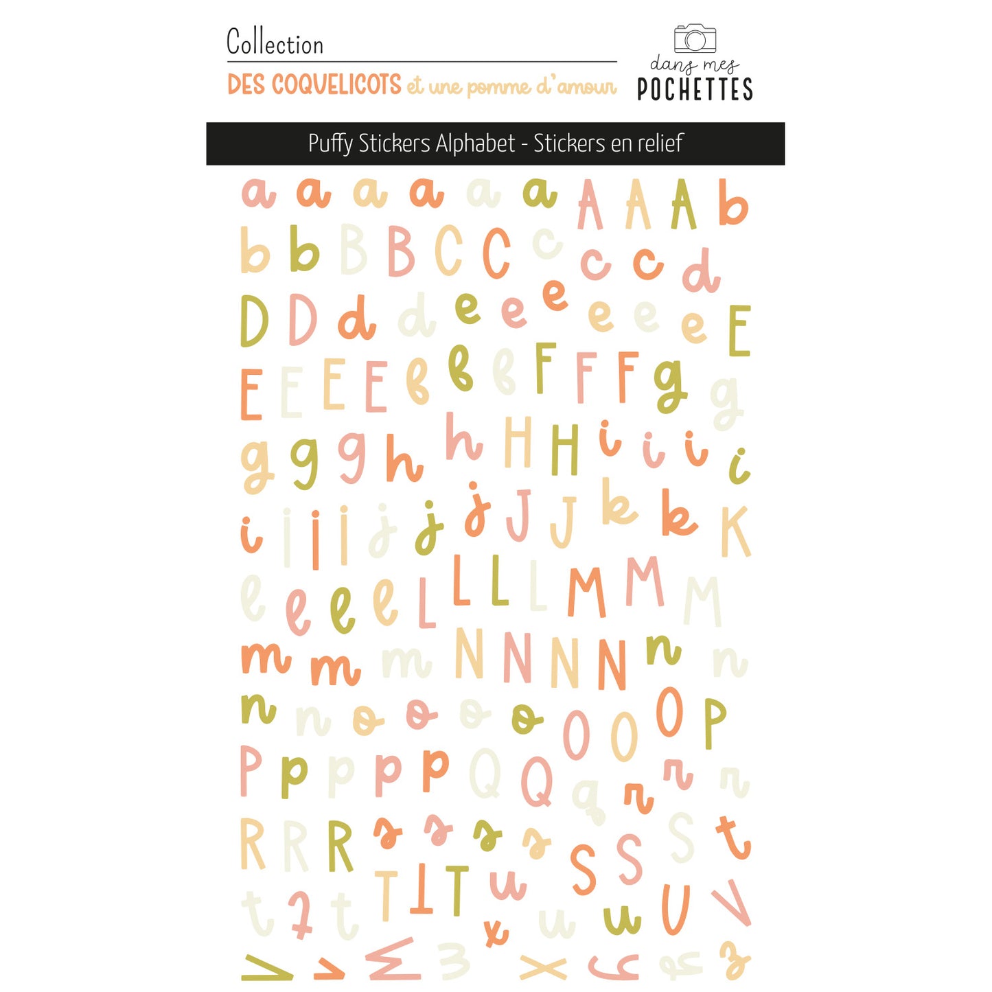 Stickers Puffy - Alphabets - Des coquelicots et une pomme d'amour