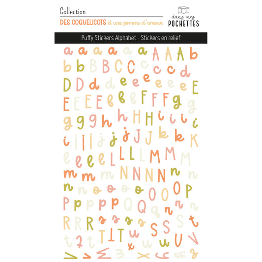 Stickers Puffy - Alphabets - Des coquelicots et une pomme d'amour