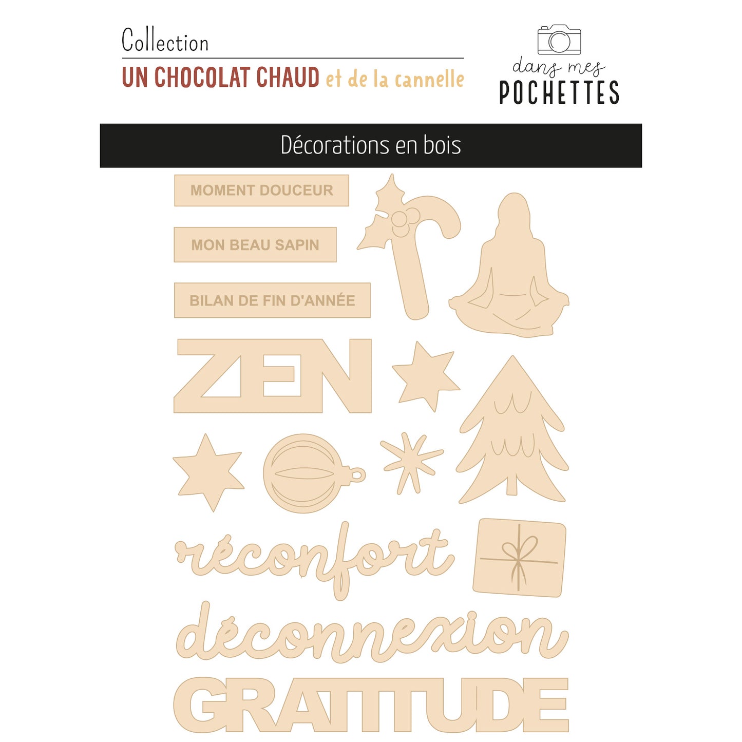 Décorations en bois - Un chocolat chaud et de la cannelle