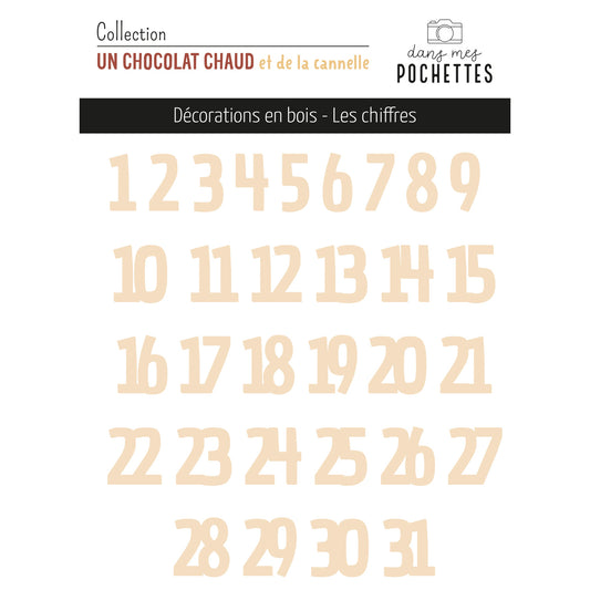 Décorations en bois - Les Chiffres - Un chocolat chaud et de la cannelle