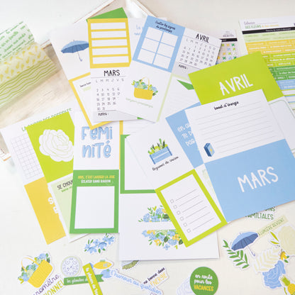 Cartes Project Life « Des fleurs et des saveurs » montrant des d gratuites et motifs colorés autour du mois de mars et avril.