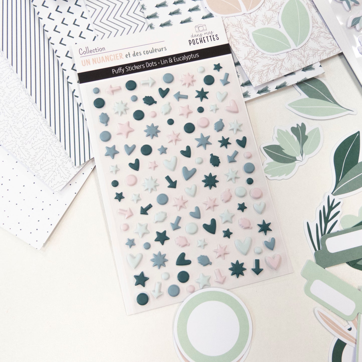 Stickers Puffy - Dots - Lin & Eucalyptus
