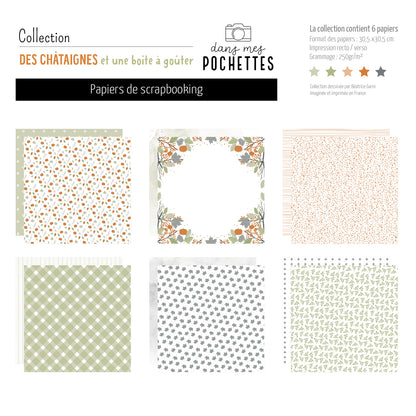 Collection de papiers de scrapbooking (30x30) - Des châtaignes et une boîte à goûter