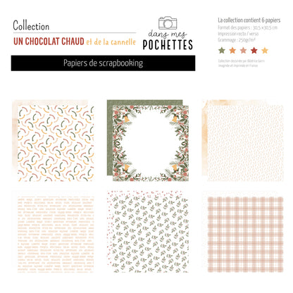 Collection de papiers de scrapbooking (30x30) - Un chocolat chaud et de la cannelle