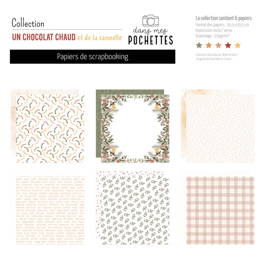 Collection de papiers de scrapbooking (30x30) - Un chocolat chaud et de la cannelle