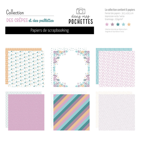 Collection de papiers de scrapbooking (30x30) - Des crêpes et des paillettes