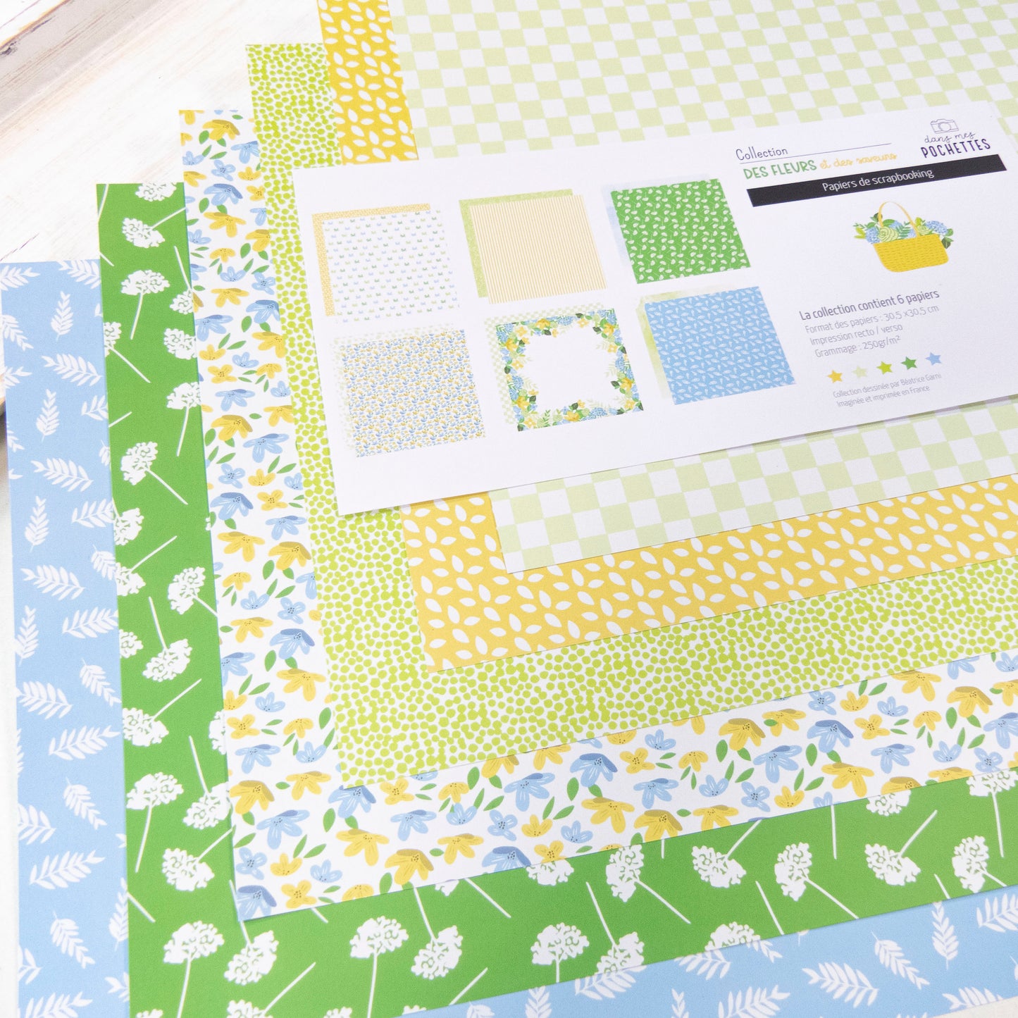 Collection de papiers de scrapbooking (30x30) - Des fleurs et des saveurs