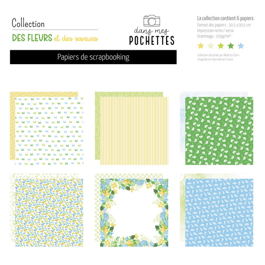 Collection de papiers de scrapbooking (30x30) - Des fleurs et des saveurs