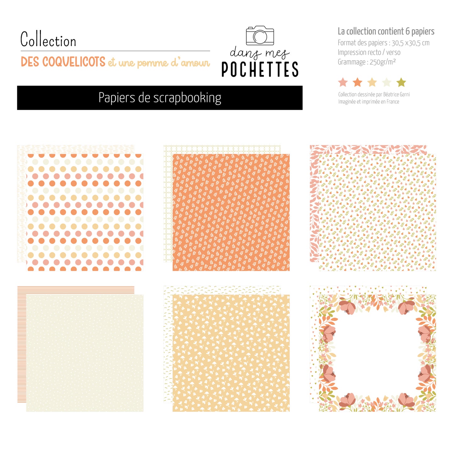 Papiers de scrapbooking imprimés - Des coquelicots et une pomme d'amour