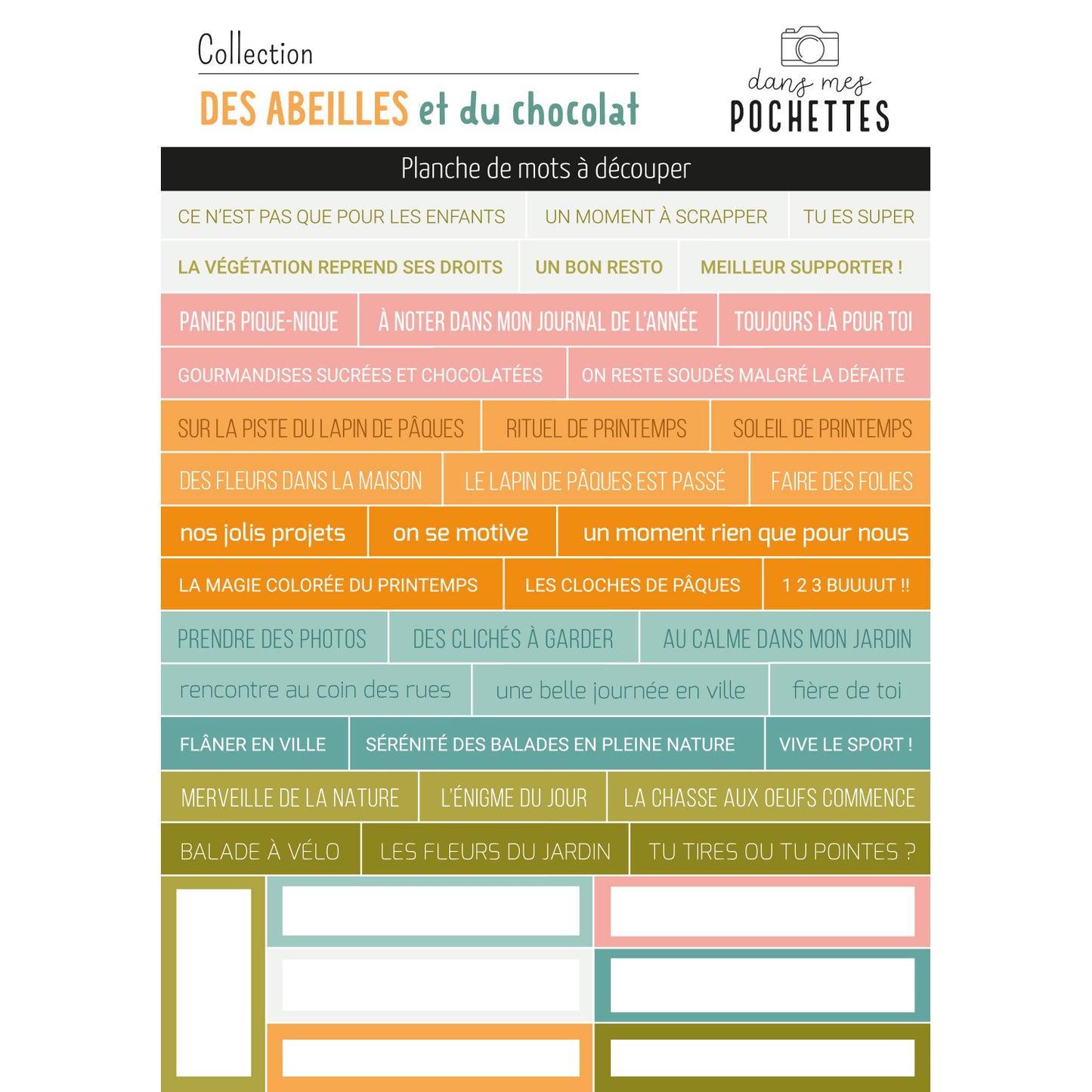Planche de mots à découper - Des abeilles et du chocolat