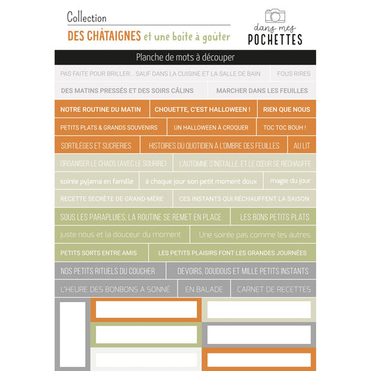 » Planche de mots à découper - Des châtaignes et une boîte à goûter (offert)