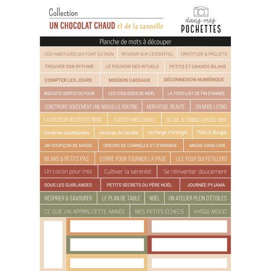 Planche de mots à découper - Un chocolat chaud et de la cannelle