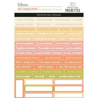 Planche de mots à découper - Des coquelicots et une pomme d'amour