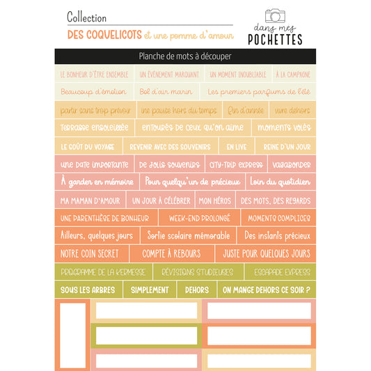 Planche de mots à découper - Des coquelicots et une pomme d'amour