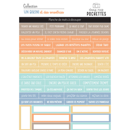 Planche de mots à découper - Un bikini et des smoothies