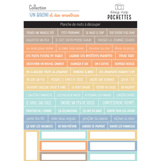 Planche de mots à découper - Un bikini et des smoothies