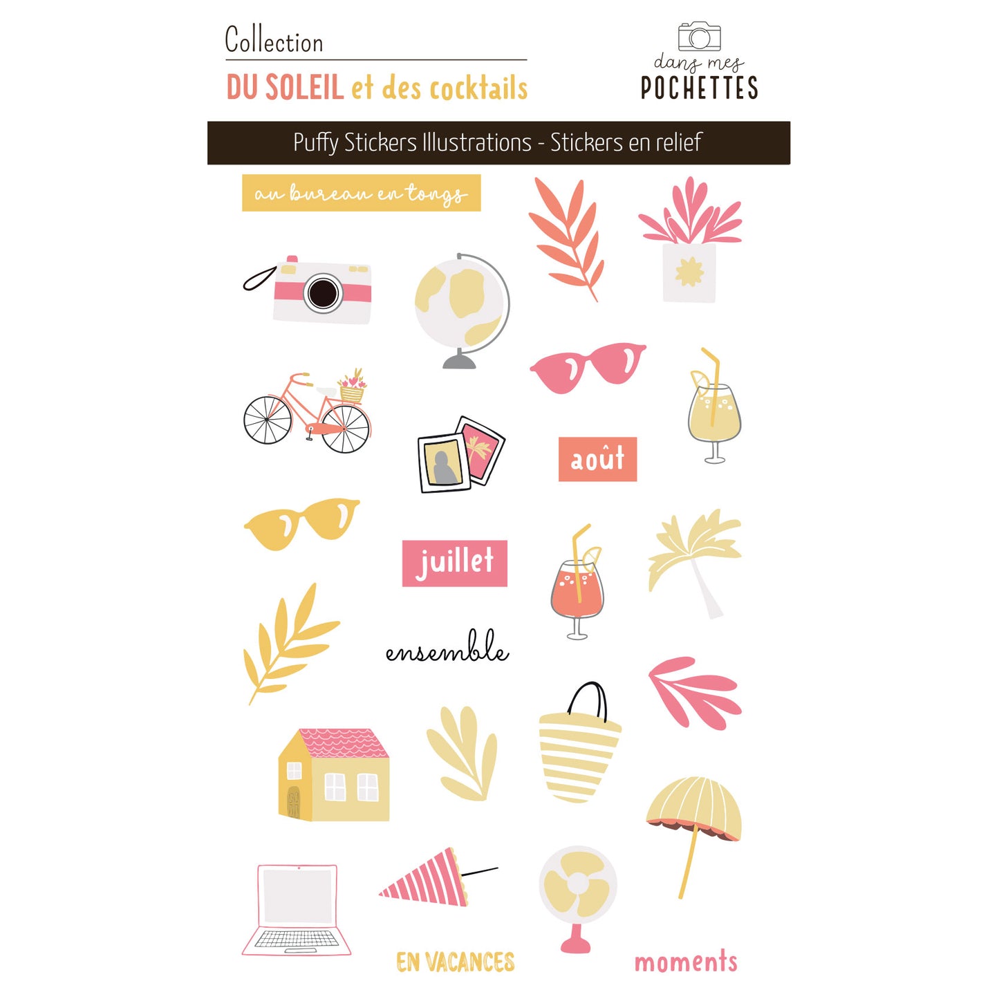 Stickers Puffy - Illustrations - Du soleil et des cocktails