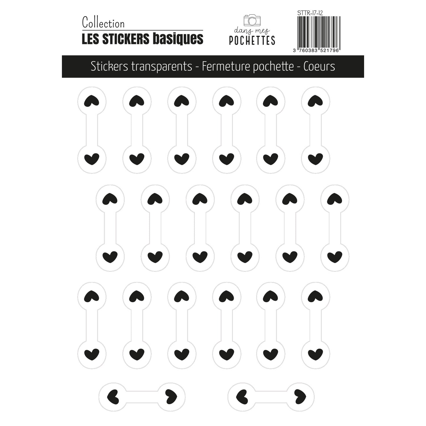 Stickers transparents - Fermeture pochette - Coeurs