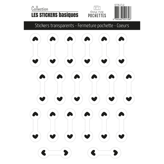 Stickers transparents - Fermeture pochette - Coeurs