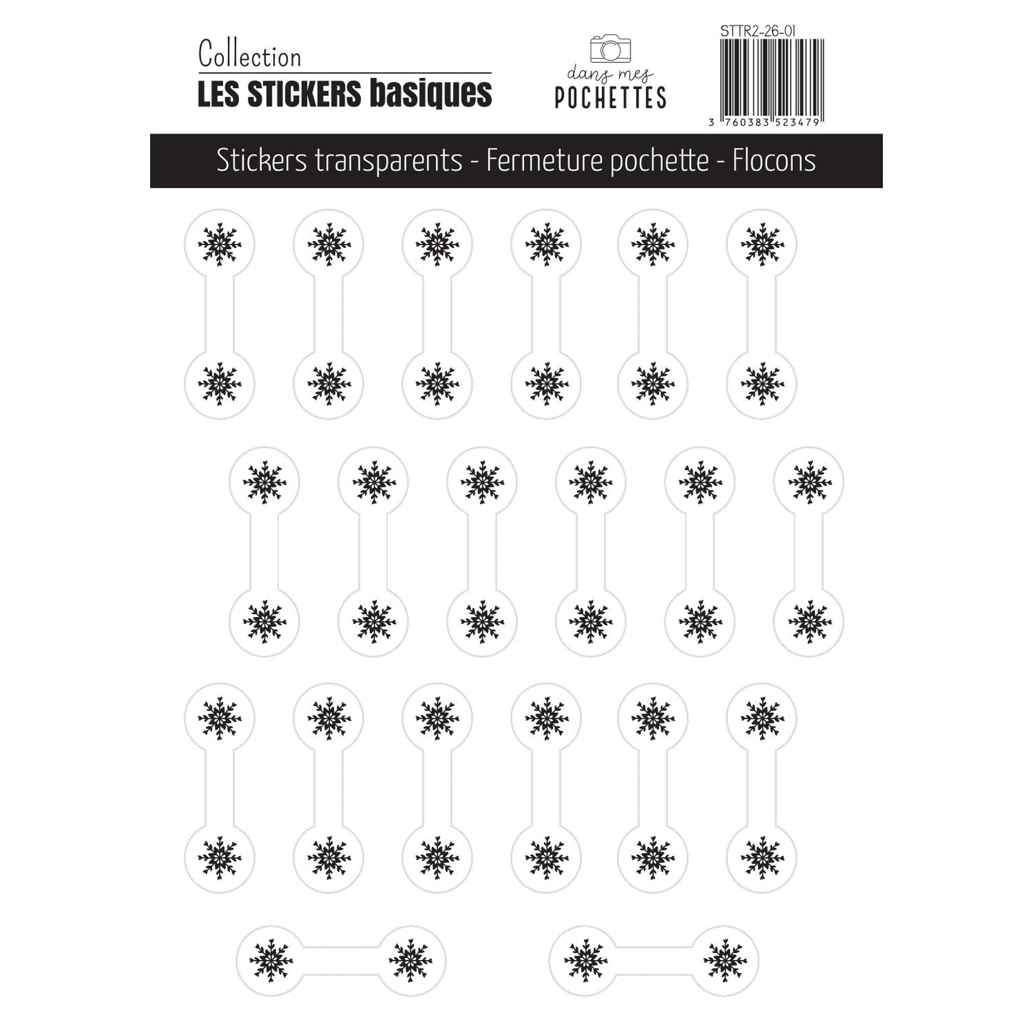 Stickers transparents - Fermeture pochette - Flocons