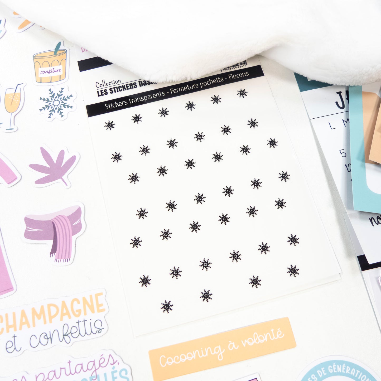 Stickers transparents - Fermeture pochette - Flocons