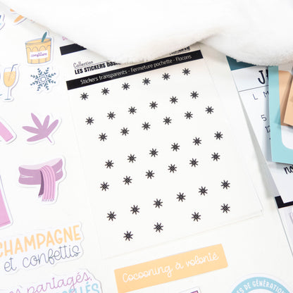 Stickers transparents - Fermeture pochette - Flocons