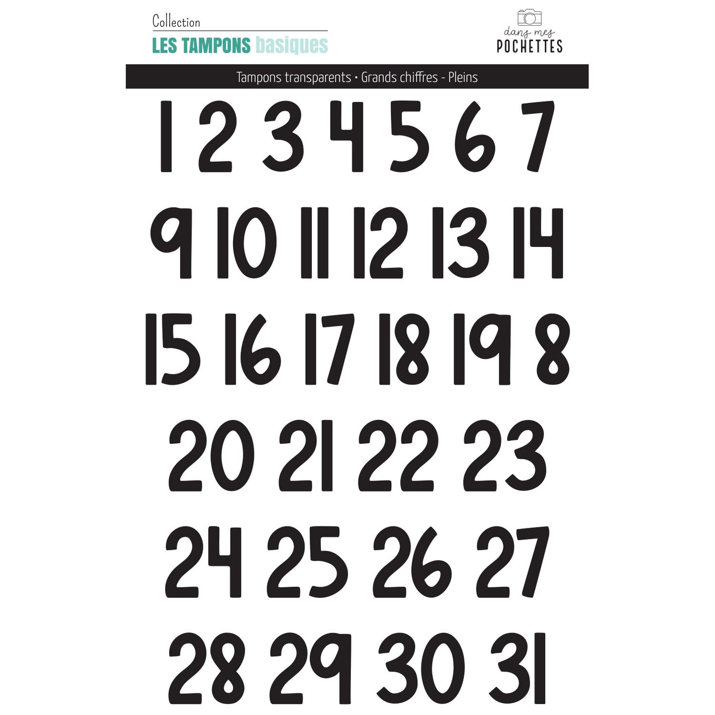 Planche de tampons clear - Grandes Chiffres - Pleins