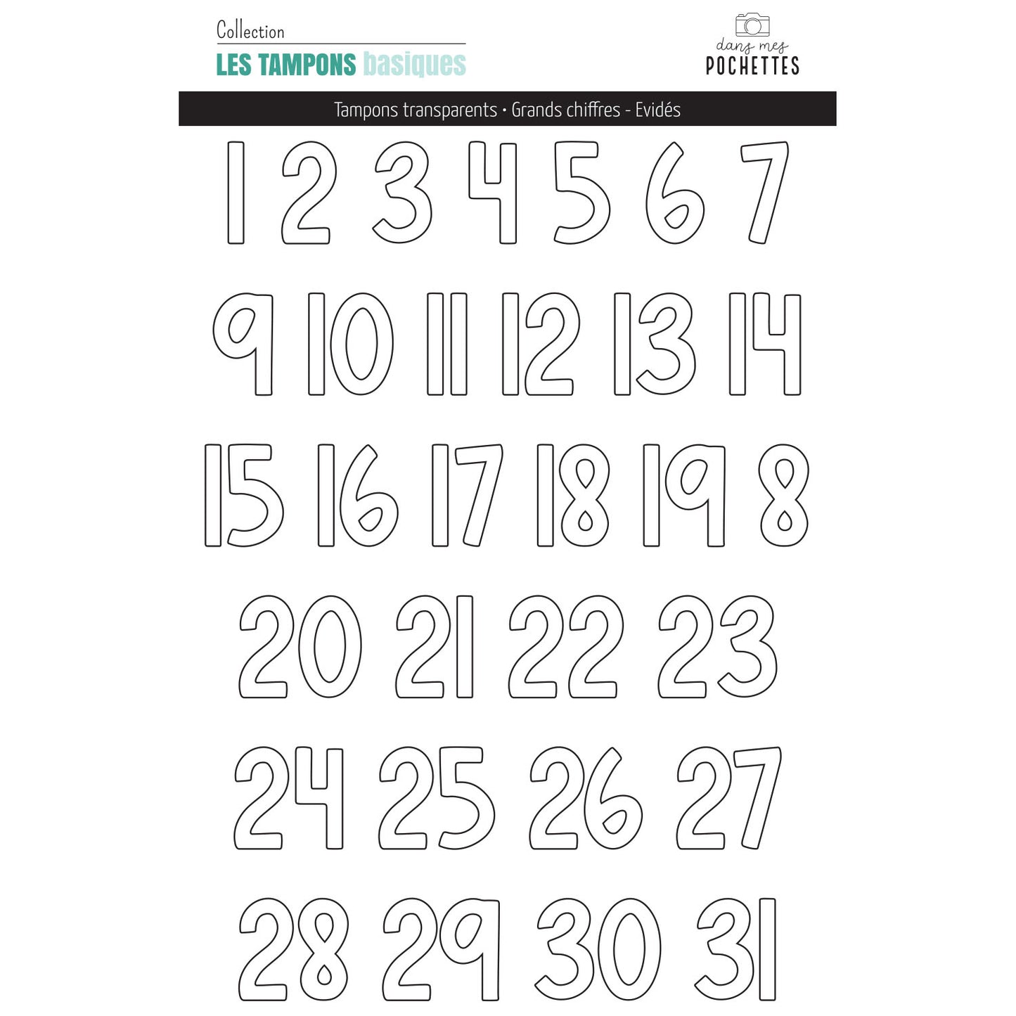 Planche de tampons clear - Grandes Chiffres - Evidés