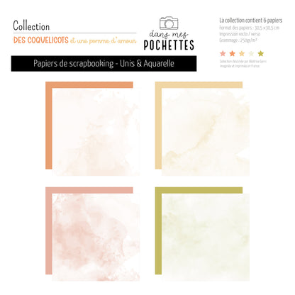 Papiers de scrapbooking (Unis et Aquarelle) - Des coquelicots et une pomme d'amour