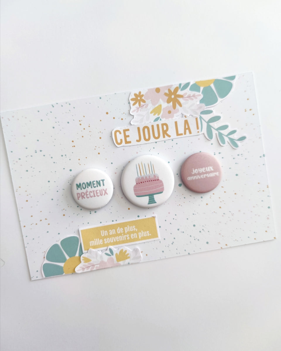Lot de 6 badges à dos plat - Des rires et des bougies