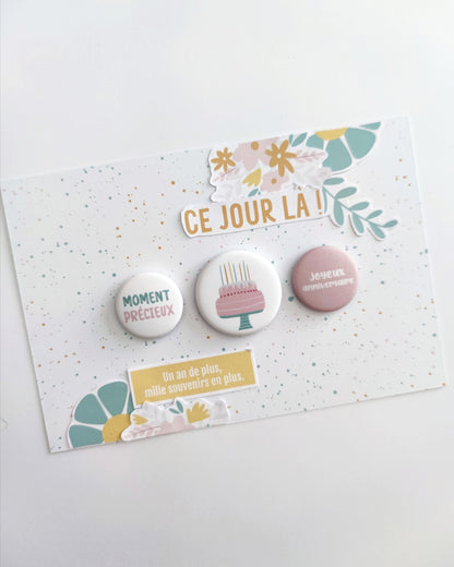 Lot de 6 badges à dos plat - Des rires et des bougies